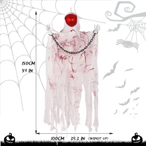 Décoration de fantôme suspendu Halloween tête lumineuse tissu ensanglanté 150cm deco