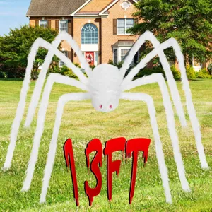 Giant white furry spider Halloween decoration spooky outdoor yard party hanging prop 13ft