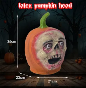 Halloween latex pumpkin head zombie scary prank prop for party bar haunted house decor