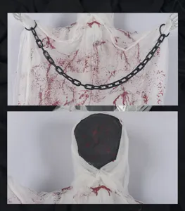 Accessoire de fantôme suspendu effrayant d'Halloween avec gaze ensanglantée et chaîne