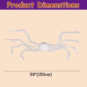 Detailed view of 59-inch white fluffy simulation spider Halloween decoration prop.