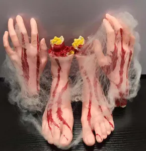 Halloween latex fake severed hands and feet props scary bloody props for haunted house party