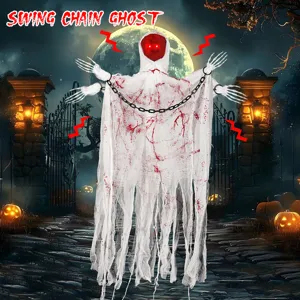 Halloween Fantôme Suspendu Décoration Fantôme Sans Visage avec Chaîne Activation Sonore Lumineux Accessoires de Maison Hantée