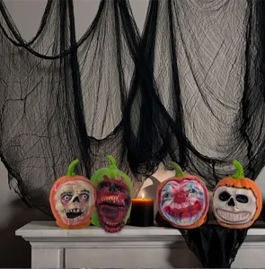 Halloween latex pumpkin head detail shot, creepy spooky props for party and haunted house.