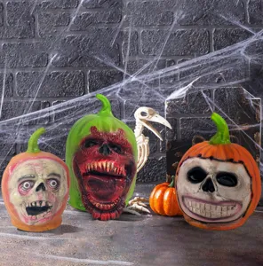 Halloween latex pumpkin head ornaments scary props spooky party bar haunted house decor