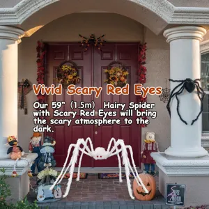 Halloween large white plush hairy spider decoration spooky haunted house party prop