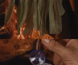 Dettaglio decorazione fantasma sospeso di Halloween con tessuto in garza e ventosa.