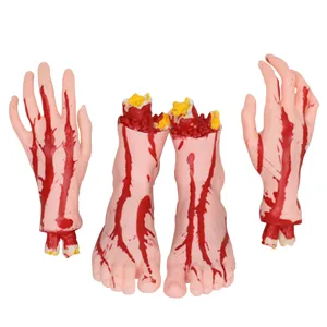 Halloween latex fake severed hands and feet props spooky haunted house party prank decor main