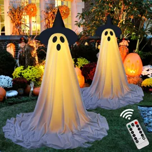 Halloween Glowing Ghost Decoration Light LED Flying Ghost String Lights With Remote Witch Hat Yard Lawn Outdoor Decor