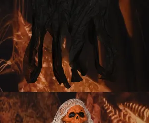 Halloween appeso teschio fantasma decorazione con garza nera e testa scheletro arancione supporto