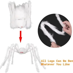 Halloween white plush spider spooky decoration with bendable legs for haunted house party props