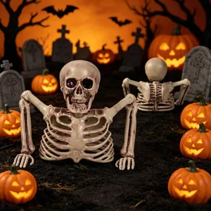 Halloween Skelett Dekoration Deko Grabstein Kürbis Requisite für gruselige Party im Garten.