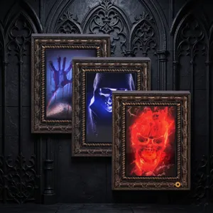 Halloween μαγικός καθρέφτης τρομακτικό ρετρό κορνίζα φλεγόμενο κρανίο διακόσμηση πάρτι