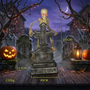 Halloween animated glowing skeleton tombstone decoration with sound and motion sensor.