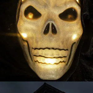 Halloween colgante fantasma calavera máscara con ojos brillantes y gasa de malla para fiesta.