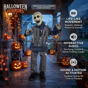 Oggetto di Scena Fantasma Zombie In Piedi Animato di Halloween Sensore di Movimento Suono Oscillante Attivato Vocale Decorazione del Patio della Festa della Casa Stregata