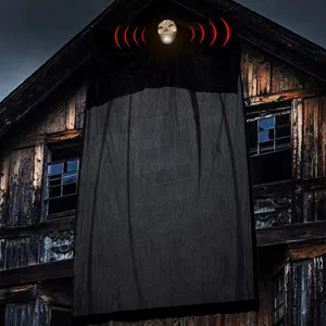 Halloween fantasma colgante luminoso activado por sonido detalle, máscara de calavera gasa.