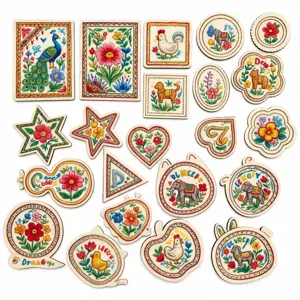 Wooden embroidery fridge magnets ethnic style DIY handmade accessories various shapes