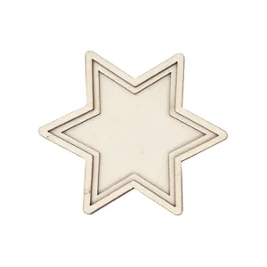 Wooden star cutout detail, blank natural wood DIY craft frame for handmade accessories.