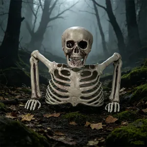 Halloween halbes Skelett Requisite Detailansicht, gruselige Waldboden Friedhof Deko.