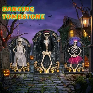 Halloween scheletro danzante lapide decorazione LED luminoso spaventoso festa supporto