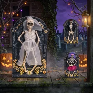 Halloween scheletro danzante elettrico luminoso decorazione lapide dettaglio accessorio spettrale