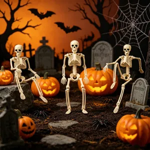 Halloween bewegliches Skelett Detailansicht mit flexiblen Gelenken und gruseliger Deko.