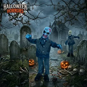 Halloween fantasma elettrico in piedi 1m zombie ondeggiante testa blu festa decorazione oggetto