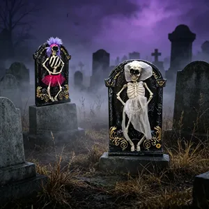 Decorazione di scheletro lapide di Halloween, accessorio per festa elettrico da interno.