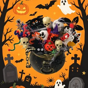 Halloween skeleton skull bouquet cauldron decoration set for spooky party props and gifts
