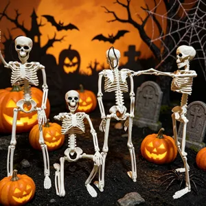 Halloween 40cm bewegliches Skelett Dekoration stehend haengend Party Grusel Requisite