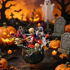 Halloween hanging decoration cauldron with skeletons spiders pumpkins spooky party gift ornaments