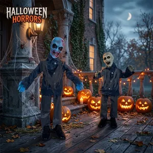 Halloween animatronic fantasma in piedi spaventoso zombie oscillante oggetti di scena con zucche