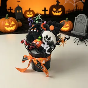Halloween Plüsch Blumenstrauß Dekoration Totenkopf Geist Eimer Party Schreibtisch Deko