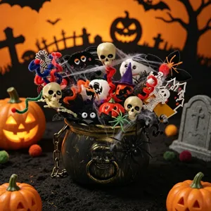 Halloween Skeleton Skull Bouquet Cauldron Spooky Party Decoration Gift Ornament Props Set.