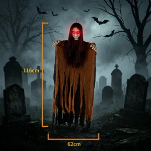 Halloween decoración de fantasma colgante con ojos rojos luminosos y gasa para fiesta
