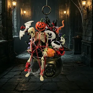 Halloween Creative Skeleton Bouquet Bucket Table Ornament Spooky Ghost Pumpkin Flower Pot For Festive Party Desktop Atmosphere Decoration