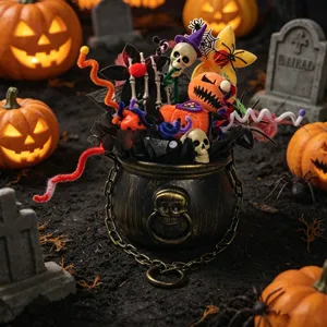 Halloween Skull Cauldron Bouquet Party Decoration Spooky Scene Props for Holiday Festivities