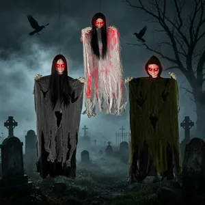 Halloween decoración de fantasma colgante brillante, accesorios terroríficos de ojos rojos.