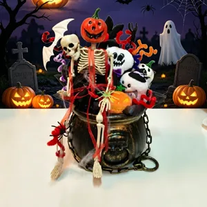 Halloween creative skeleton bouquet cauldron tabletop decoration spooky party atmosphere props