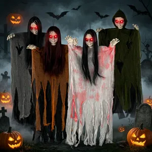 Halloween decoración fantasma colgante luminoso espeluznante fiesta accesorio LED 4 pcs
