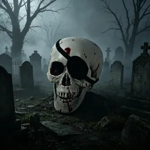 Halloween Totenkopf Requisite mit Augenklappe und Blut für gruselige Party Dekoration