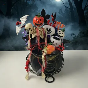 Halloween skeleton bouquet decoration spooky pumpkin plush toy cauldron tabletop ornament