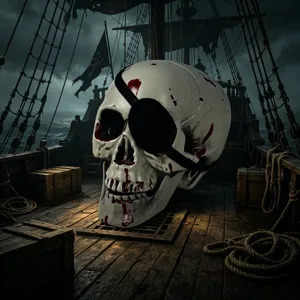 Halloween Piraten Totenkopf Dekoration Requisite, gruseliger Kunstharz Schädel mit Augenklappe.
