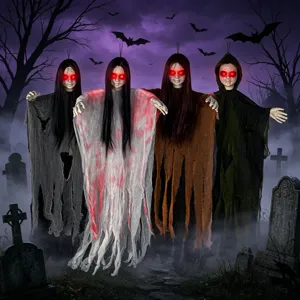 Decoración de fantasma colgante de Halloween con ojos rojos brillantes, accesorios de terror.