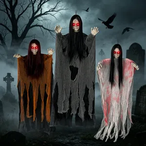 Decoración de fantasma colgante de Halloween con ojos rojos brillantes accesorios de fiesta