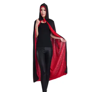 Mantello con cappuccio nero e rosso reversibile costume cosplay festa di Halloween adulto