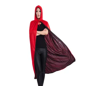Adulto Halloween rosso nero mantello con cappuccio costume cosplay mantellina festa abito
