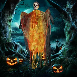 Halloween colgante esqueleto fantasma decoracion con gasa sangrienta y luces para jardin fiesta