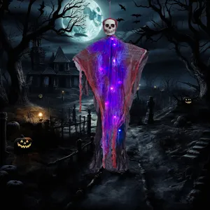 Halloween esqueleto colgante luminoso accesorio con gasa sangrienta, decoración de miedo.
